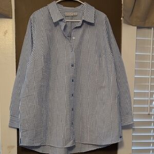 Joan Rivers Blue and White Striped Casual Shirt